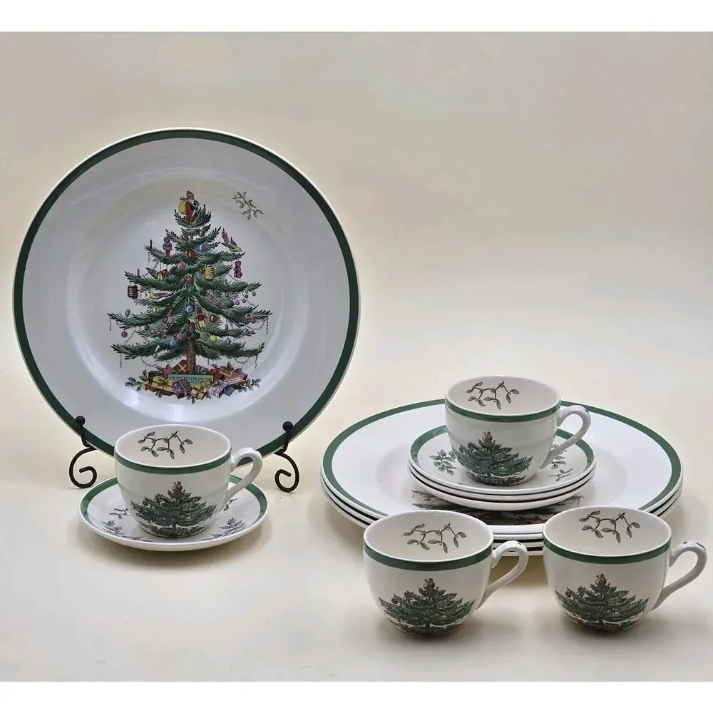 Spode Christmas Tree 12-piece Buffet Set England Plate Cup and Saucer Vintage